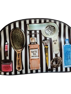 Henri Bendel Pop Art Brown & White Striped Large Makeup Bag NWOT